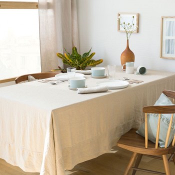 NATURAL LINEN TABLECLOTH FRAME BORDER AND 6 NAPKINS NATURAL LINEN TABLECLOTH FRAME BORDER AND 6 NAPKINS