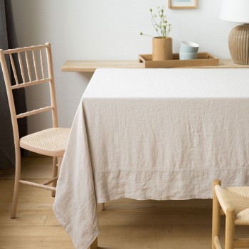 NATURAL LINEN TABLECLOTH FRAME BORDER AND 6 NAPKINS NATURAL LINEN TABLECLOTH FRAME BORDER AND 6 NAPKINS